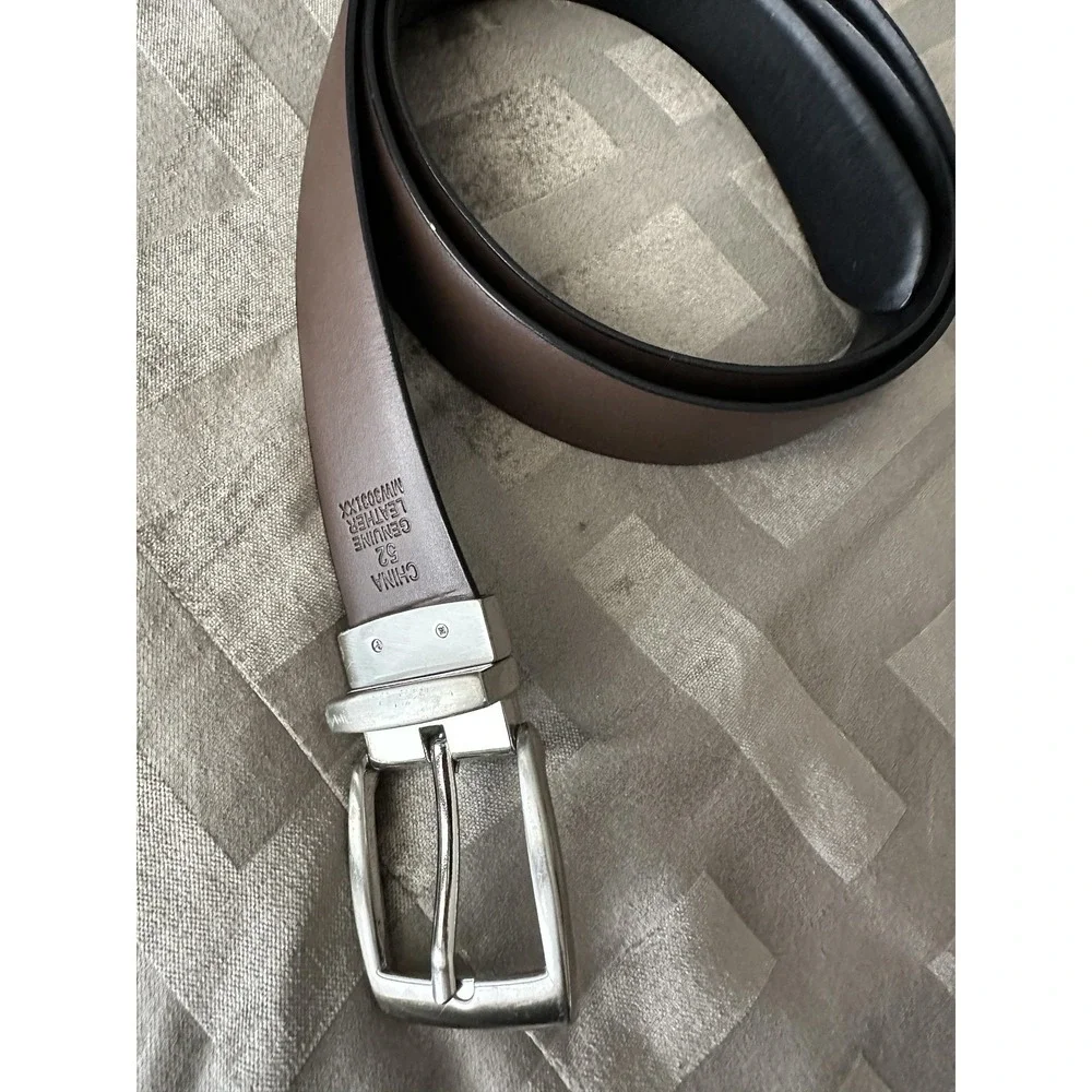 Reversible Genuine Leather Belt Mens 52 Black Brown Rotating Buckle‎ MW3031XX